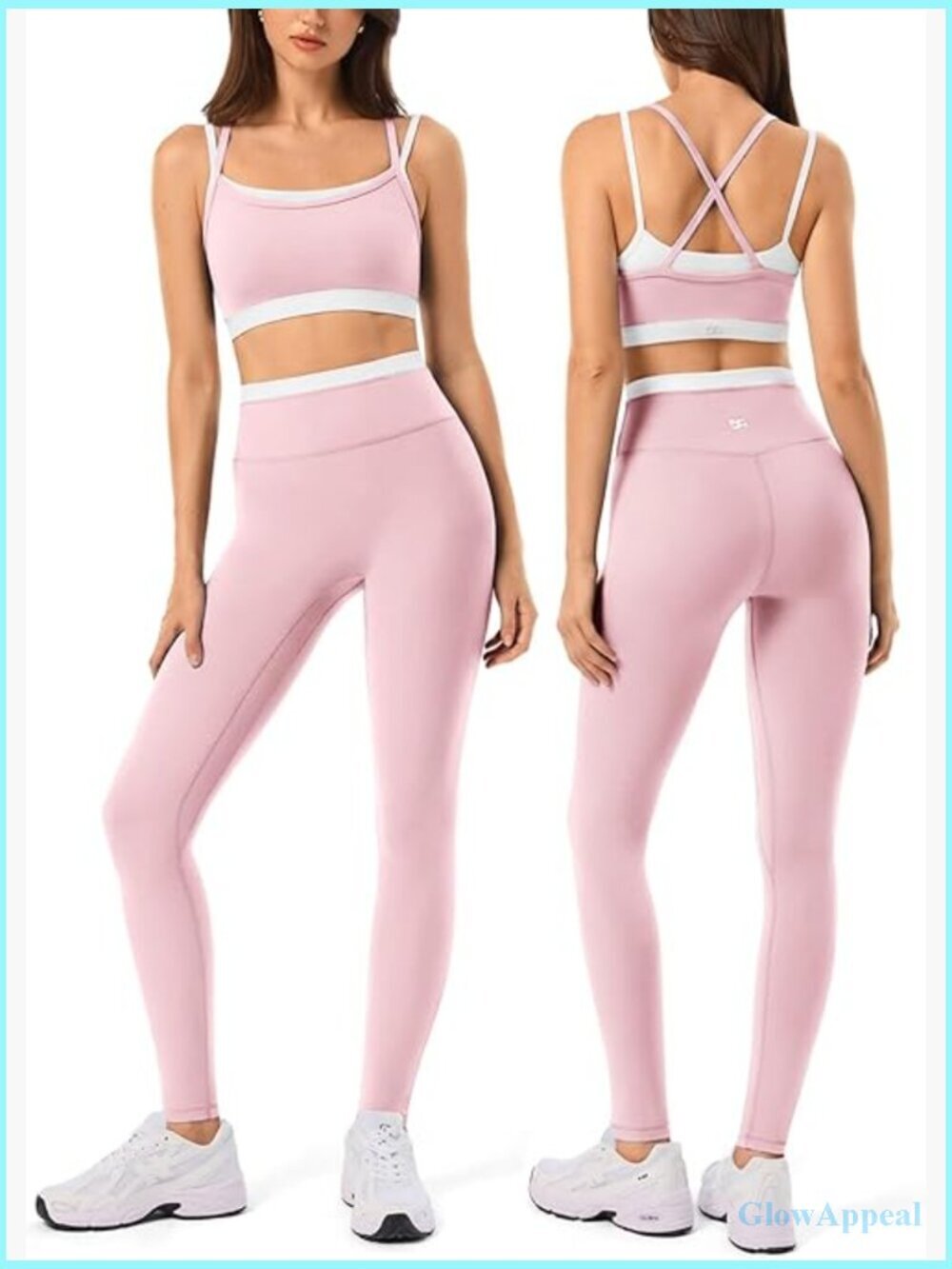 2 Pc Seamless Yoga Leggings Set with Padded Sports Bra Athletic Gym Outfit